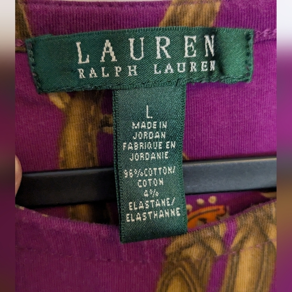 Lauren Ralph Lauren Short Sleeve T-shirt top Equestrian Details - Purple Size L - Picture 2 of 5